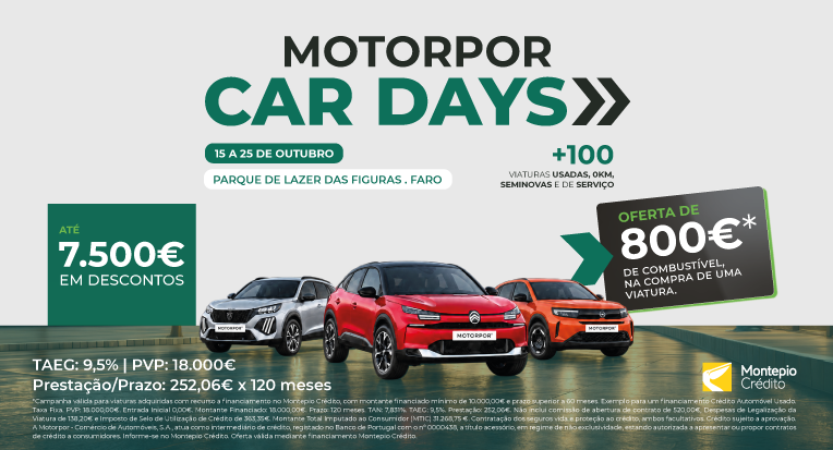 MOTORPOR Car Days regressa a Faro com vantagens até 7.500€ e oferta* de 800€ em combustível